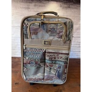 Vintage 1980s Pioneer Express Route 66 Tapestry Carry-On Two Wheels  (4064)